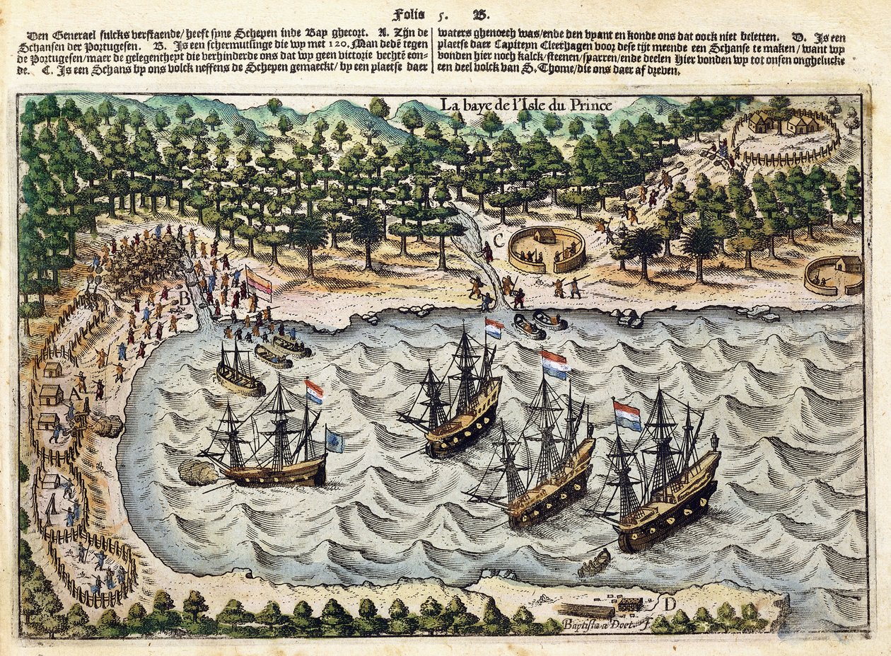 Nézet a holland hajóról a kikötőben, 1598-1602 körül alkotó: Olivier van Noort