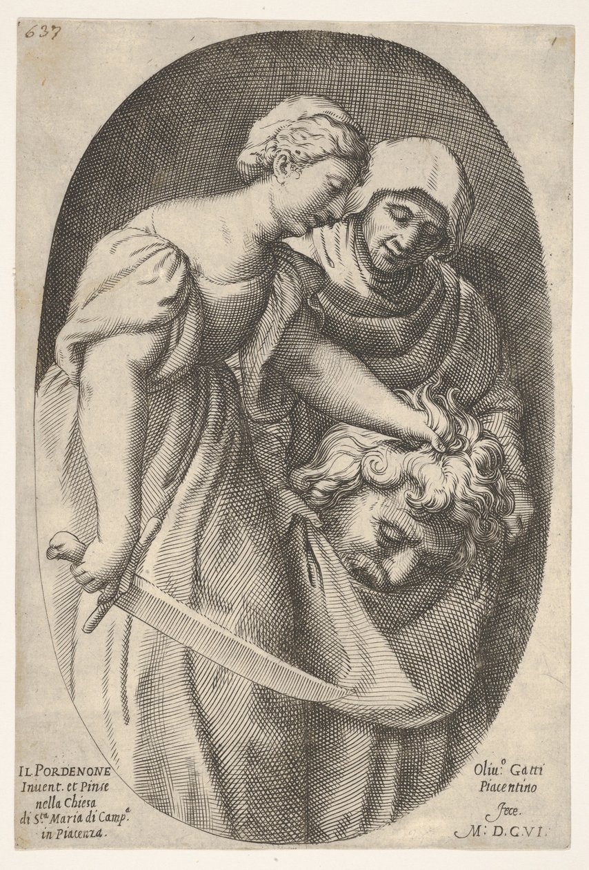Judit Holofernész fejével a bal kezében, karddal a jobbjában, kísérő..., 1606. alkotó: Oliviero Gatti
