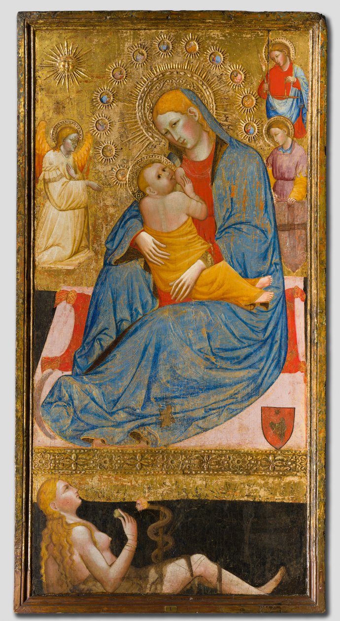 Az alázatosság madonnája Éva megkísértésével, c. 1400. alkotó: Olivuccio di Ciccarello
