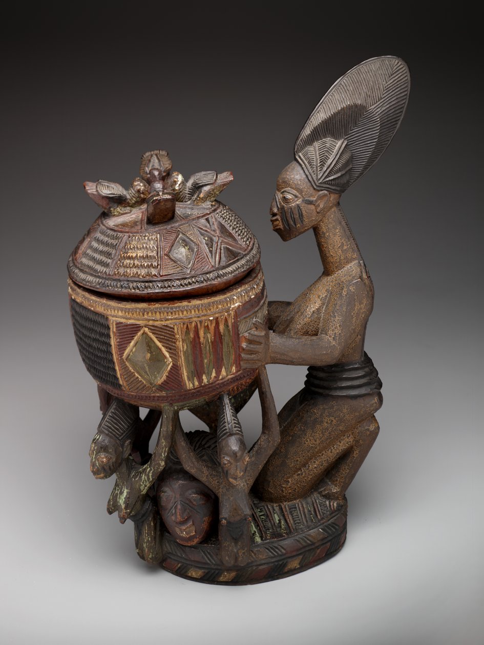 Térdelő női alak tálal (olumeye), 1910-től kb. 1938-ig (fa, pigment és festék) alkotó: Olowe of Ise