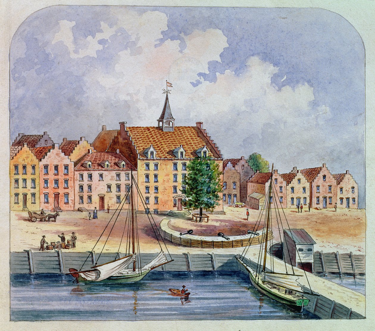 New York-i Stadthuys 1679-ben, 1679-ben (wc papíron) alkotó: William Oram