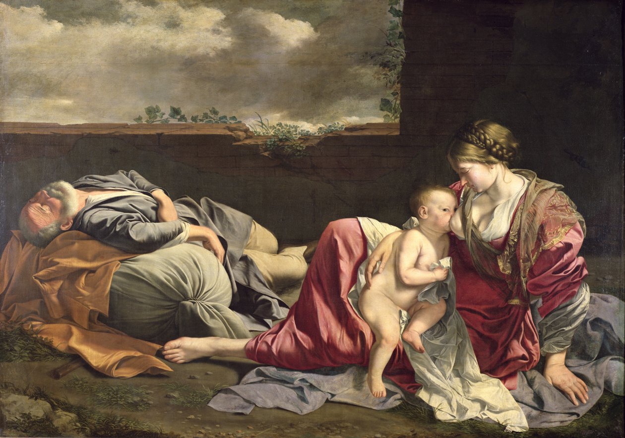 A többi az egyiptomi repülésben, 1628 alkotó: Orazio Gentileschi