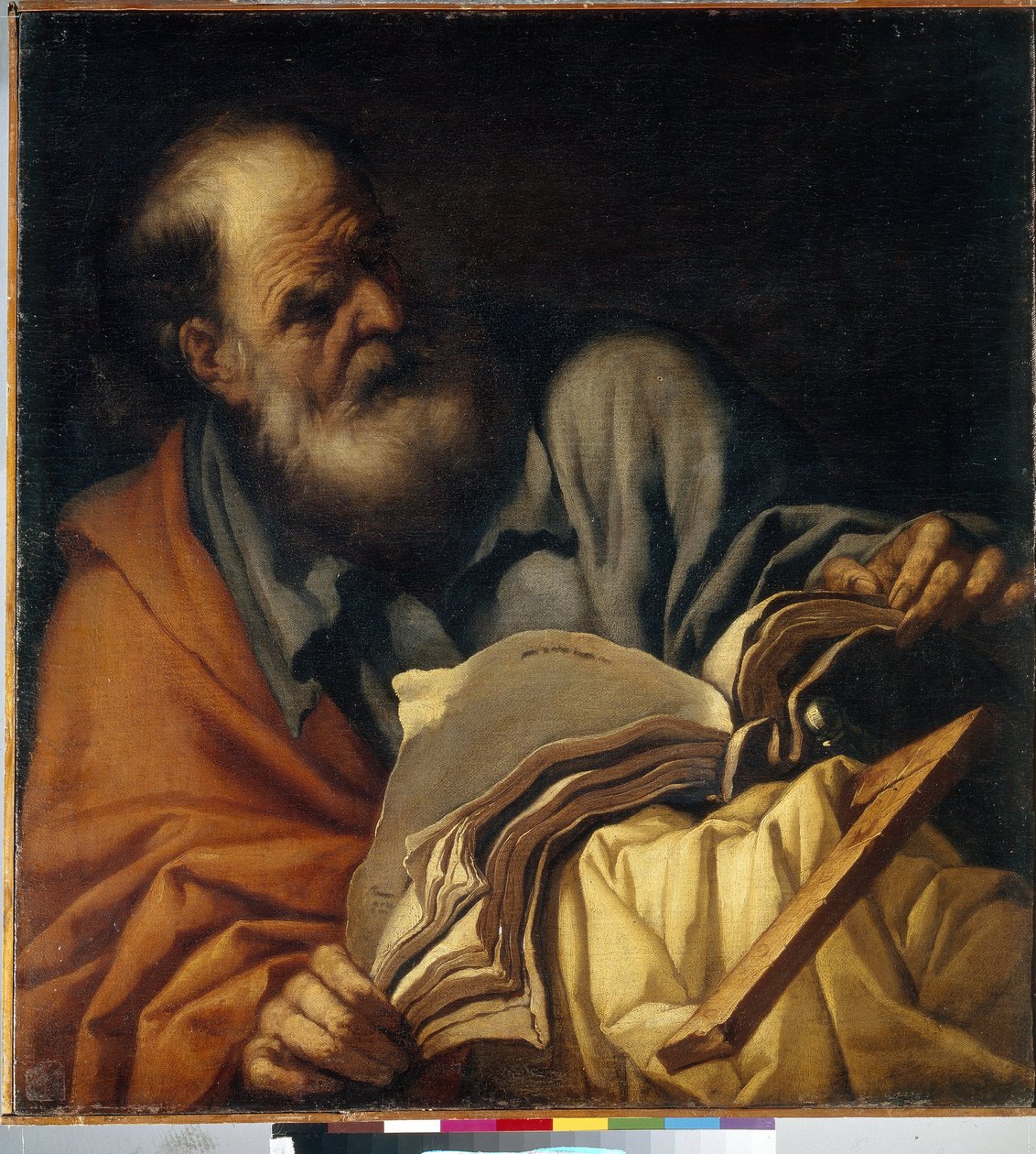 Szent Tamás apostol. (Szent Tamás apostol). Orazio Borgianni (1578-1616) festménye, olaj, vászon, olasz művészet (Róma) alkotó: Orazio Borgianni