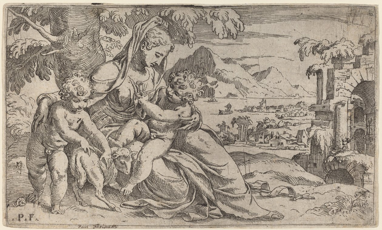 Madonna és gyermeke Keresztelő Jánossal alkotó: Orazio Farinati after Paolo Farinati