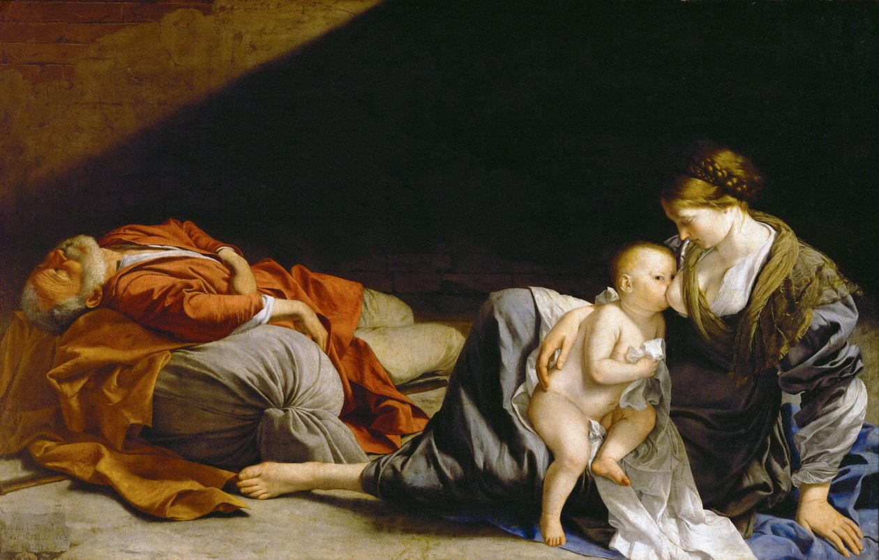 Pihenjen az egyiptomi repülésen - The Rest on the Flight into Egypt - Orazio Gentileschi (1563-1638). Olaj, vászon, kb 1625. Mérete: 138,5x216 cm. Művészettörténeti Múzeum, Bécs alkotó: Orazio Gentileschi