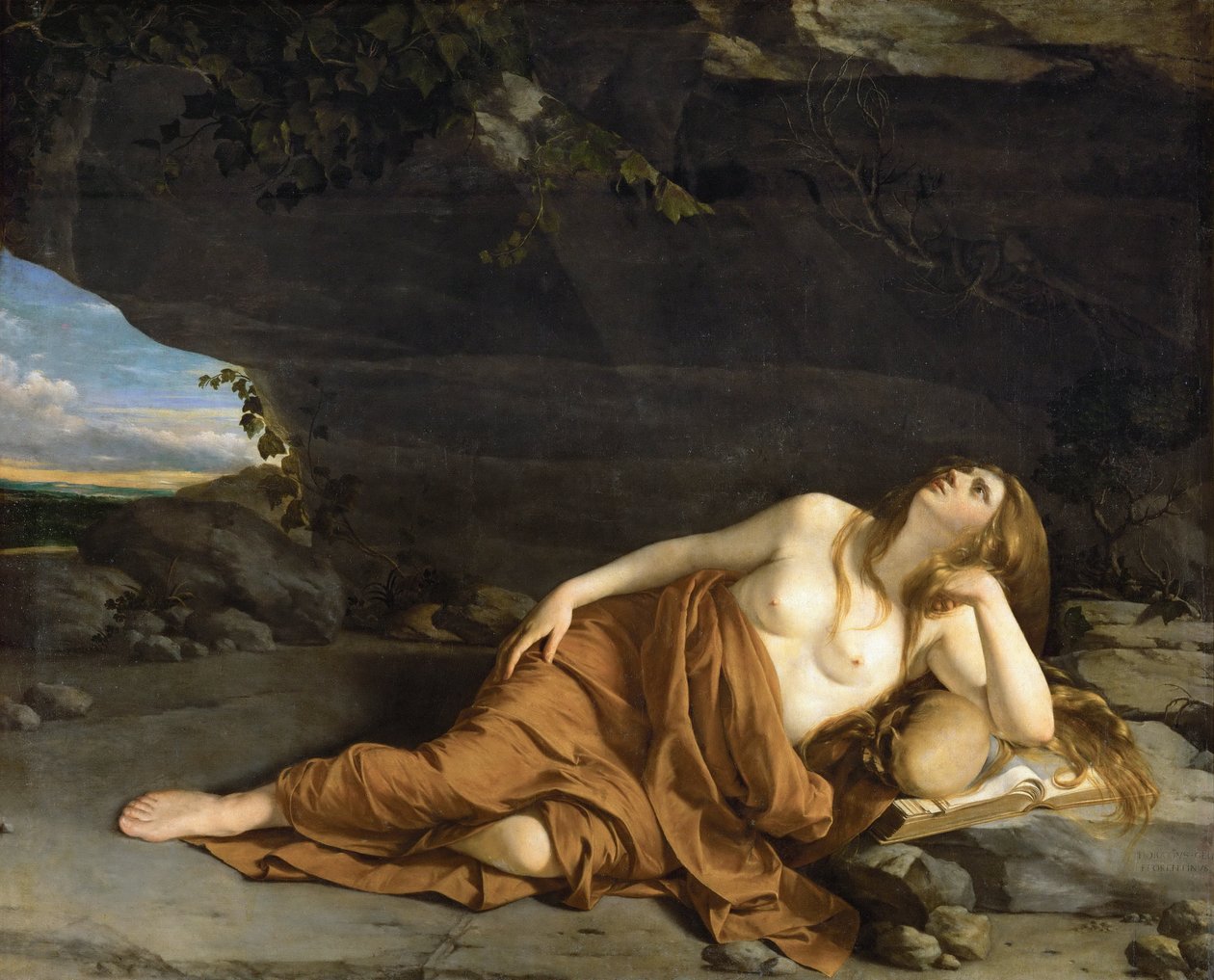 Marie Madeleine bűnbánó – Bűnbánó Mária Magdolna – Orazio Gentileschi (1563-1638). Olaj, vászon, kb 1625. Mérete: 163x208 cm. Művészettörténeti Múzeum, Vienne alkotó: Orazio Gentileschi