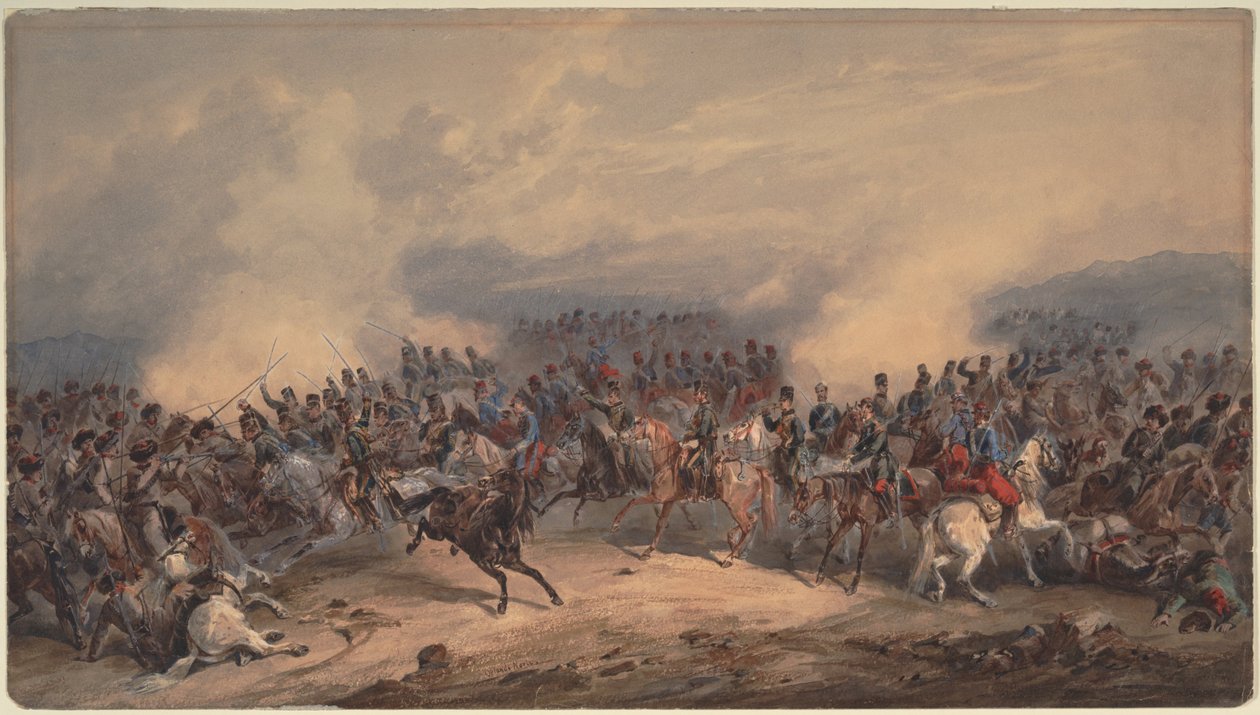 Huszárok és chasseurok a csernaja folyó csatájában 1855. augusztus 16-án alkotó: Orlando Norie