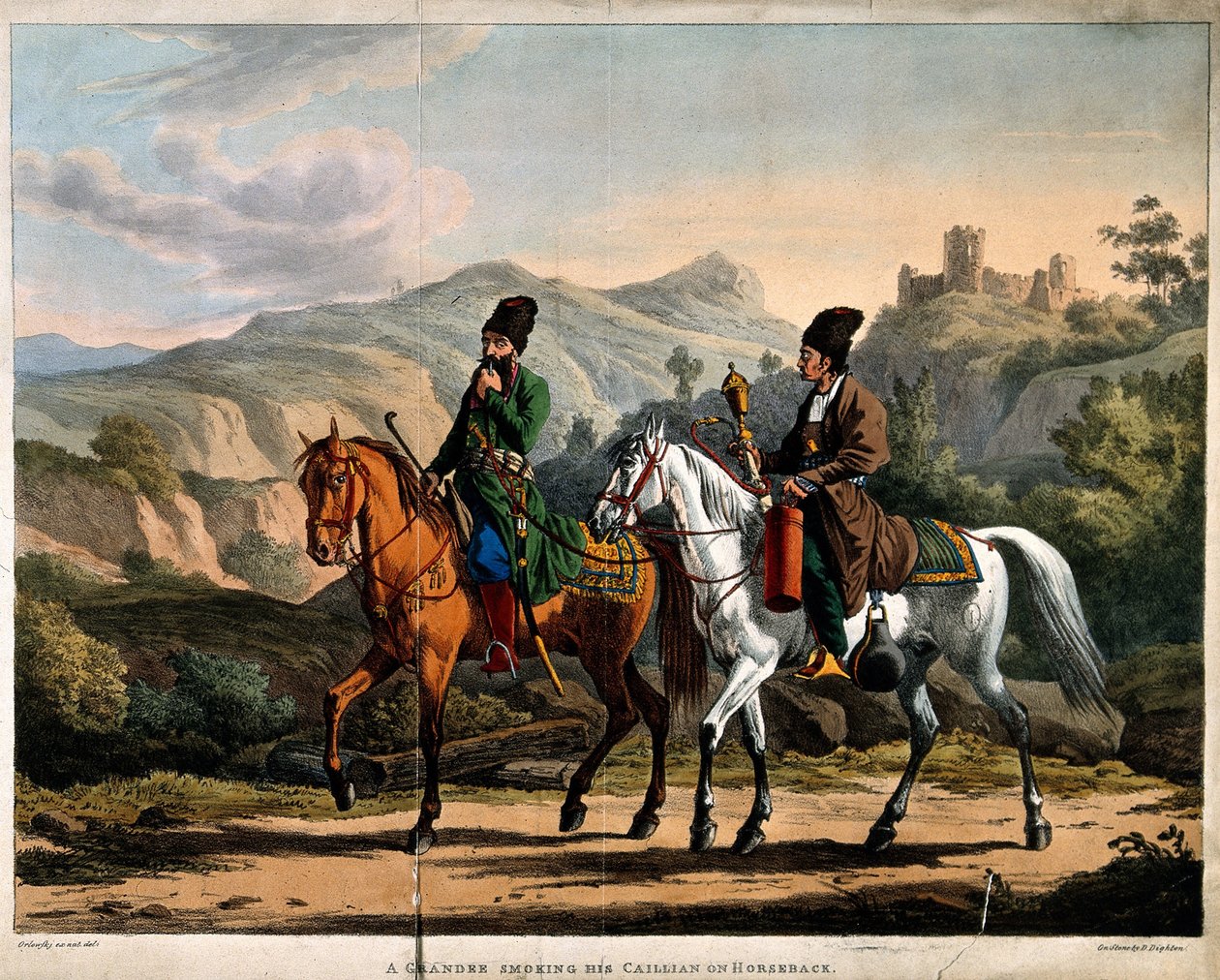 Perzsa vízipipát szívott lóháton, 1820 körül alkotó: Orlowski