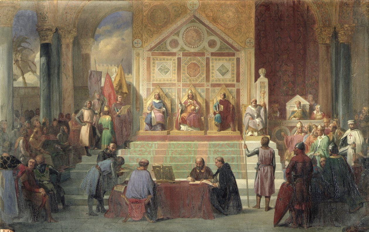 St. Louis (1214-70) Franciaország királya Robert jeruzsálemi pátriárka fogadása Damiettában 1249-ben, 1846 alkotó: Oscar Gue