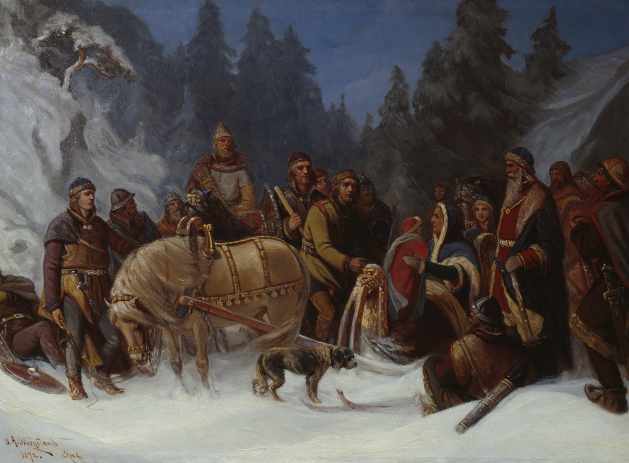 Inga Kongemor fiát, Håkon Håkonssont a Birkebeiner vezetőjére, Dagfinn Bondére bízza alkotó: Oscar Arnold Wergeland