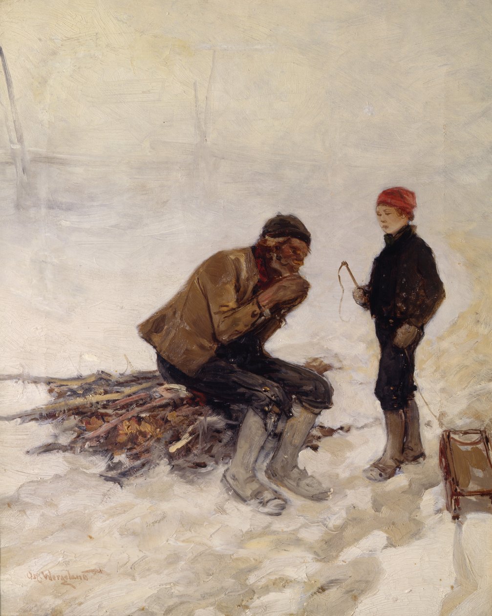 Öreg ember és egy fiú a jégen alkotó: Oscar Arnold Wergeland