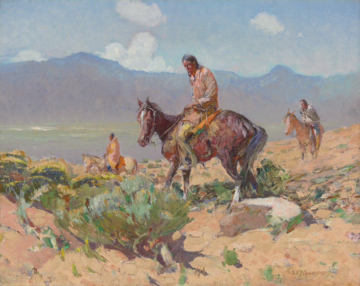 Indiánok lóháton (Nyári vadászat) (olaj, vászon) alkotó: Oscar Edward Berninghaus