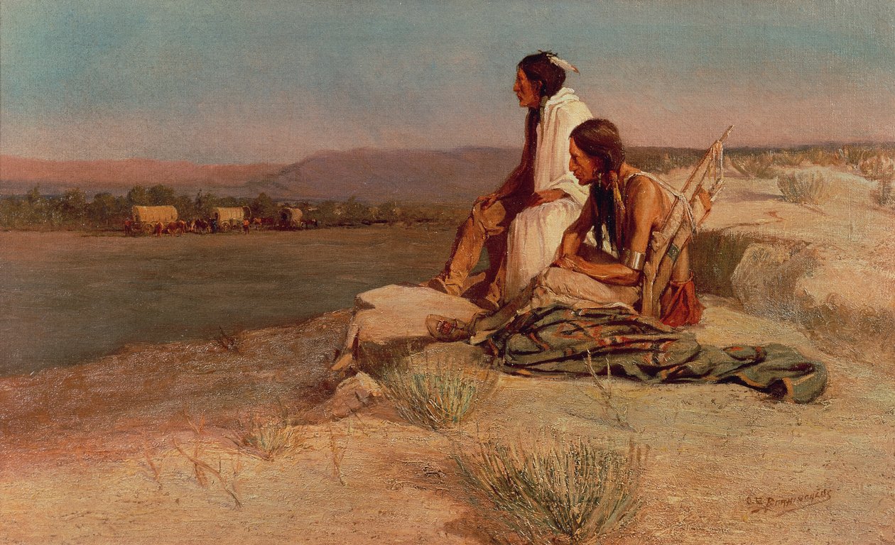 A vagonvonatot nézni (olaj, vászon) alkotó: Oscar Edward Berninghaus