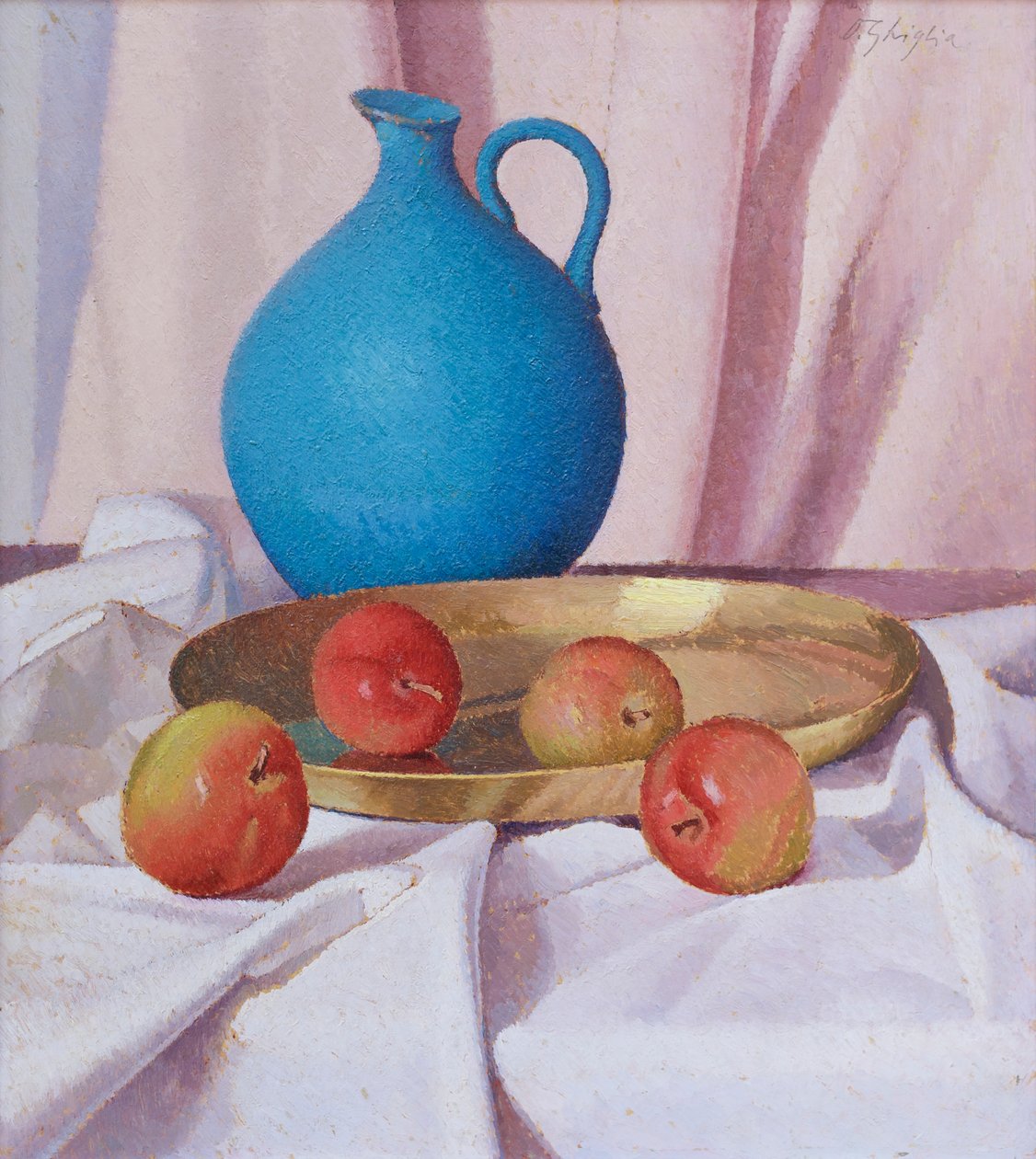 Kompozíció almával és korsóval, 1940-41 körül (olaj, karton) alkotó: Oscar Ghiglia