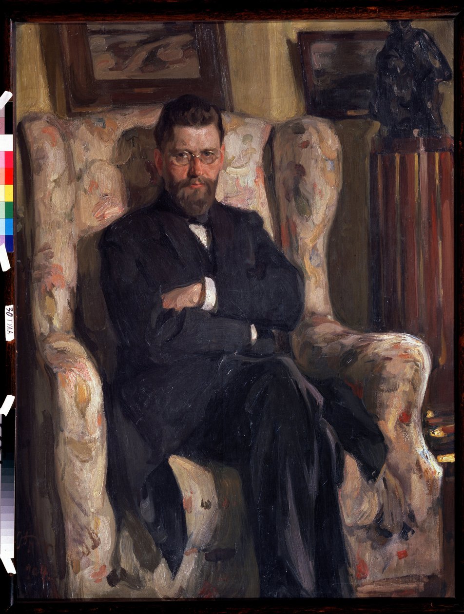 ""Alexisz (AA) Bahrusin (1865-1929) műgyűjtő portréja" (Alexey A. Bakhrushin gyűjtő portréja) Osip Emmanuilovich Braz (1872-1936) festménye 1904 Tulai Állami Művészeti Múzeum (Toula) alkotó: Osip Emmanuilovich Braz