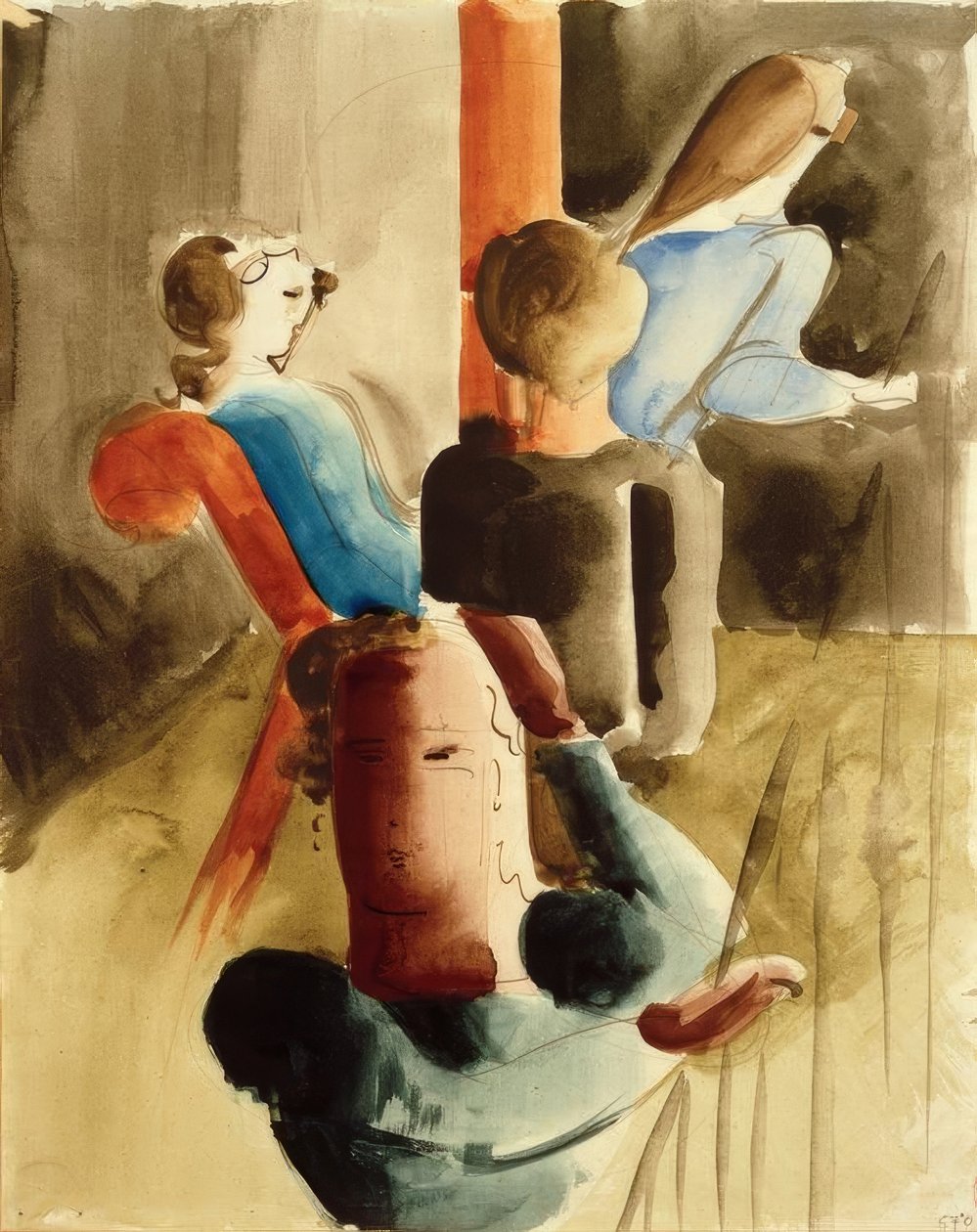 Négy fős csoport egy ülő személlyel alkotó: Oskar Schlemmer