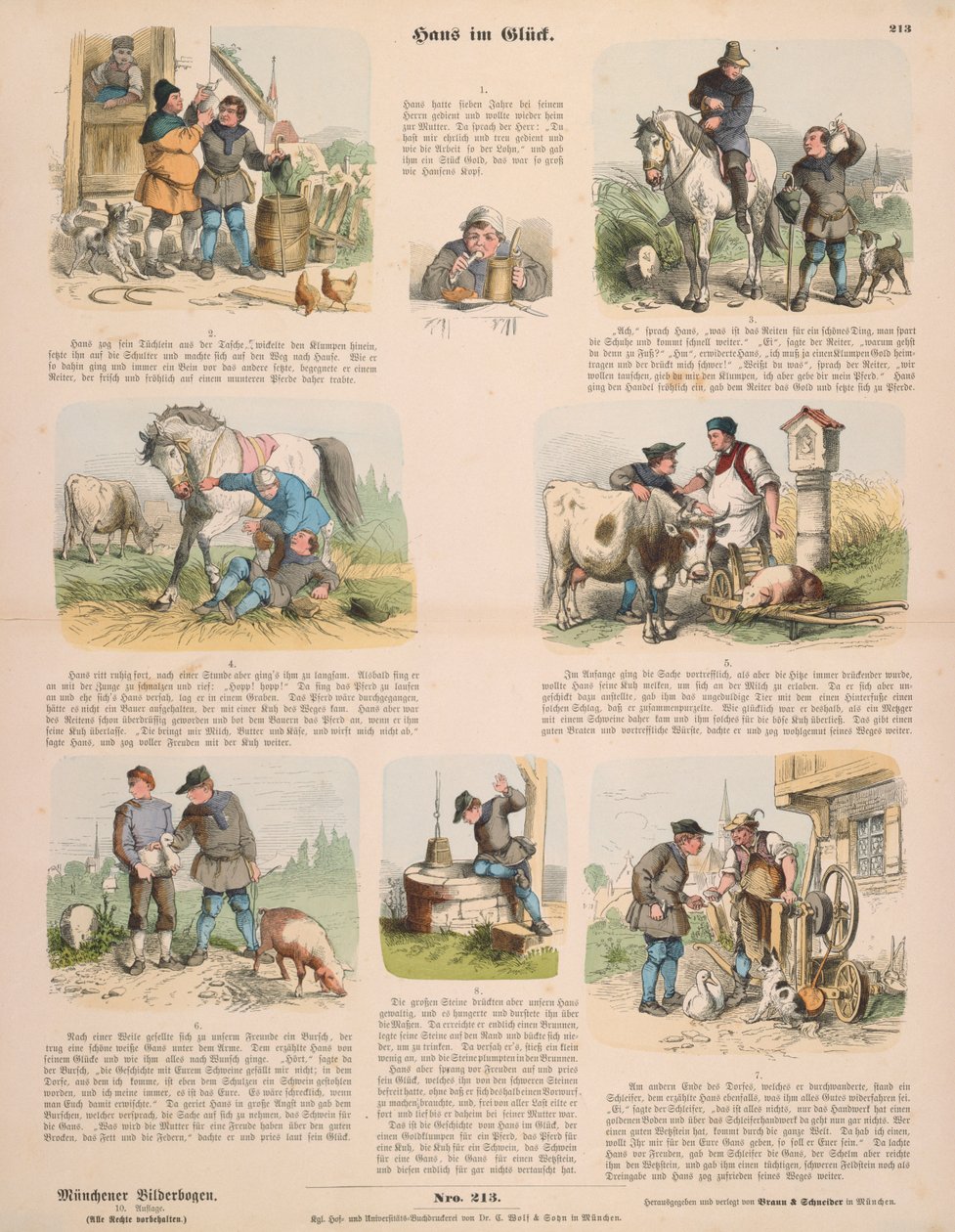 Hans a szerencsében (a Grimm testvérek után), Gustav Weise, Stuttgart, 1860. alkotó: Oskar Pletsch