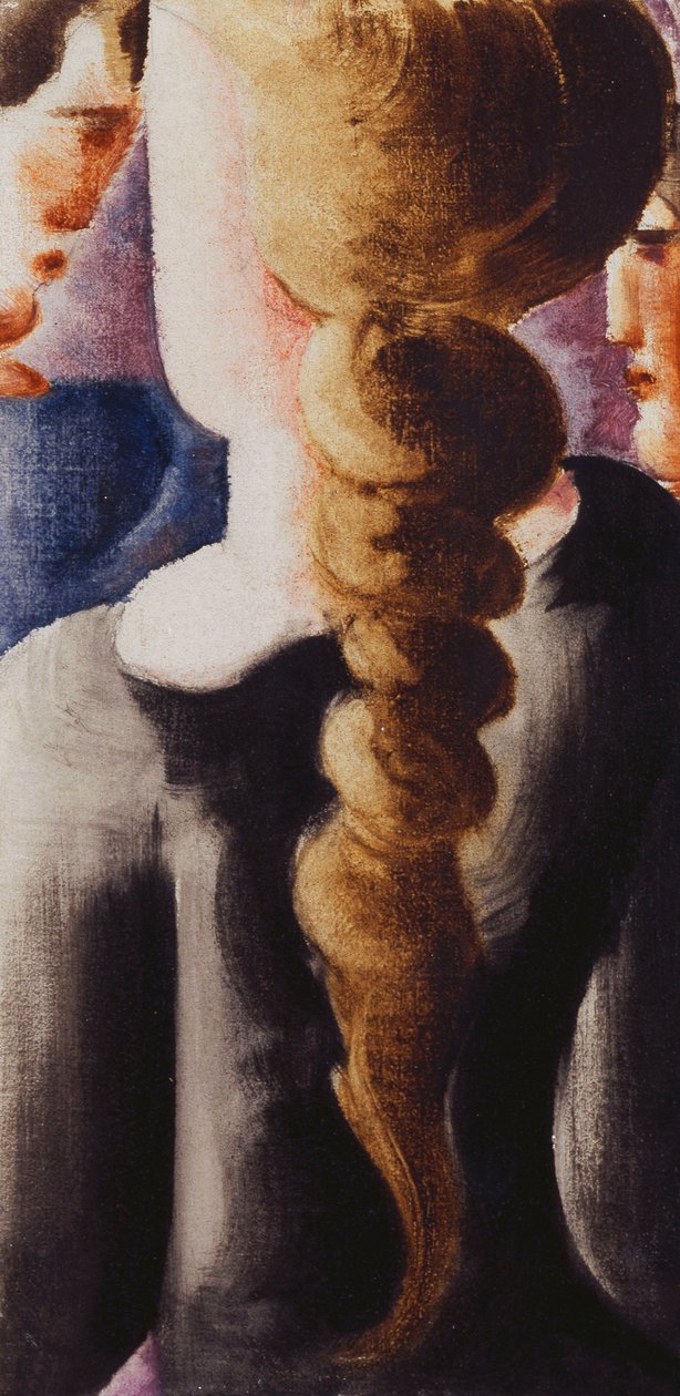 Sötét Pigtail hátulról, Kis kép I; Fekete hajú lány hátulról, kis kép I alkotó: Oskar Schlemmer