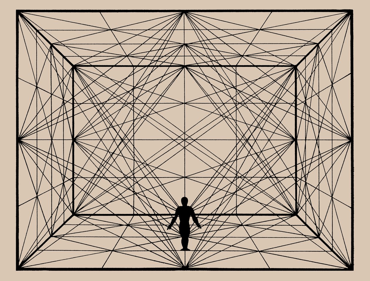 Ábra a térben síkgeometriával és térbeli lehatárolásokkal, 1924-1925. alkotó: Oskar Schlemmer