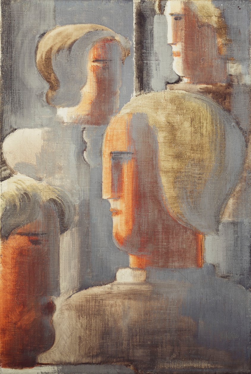 Négy fejből álló csoport Szürkekék, Folkwang-tanulmány III; Vier Kopfergruppe Graublau, Folkwang-Studie III alkotó: Oskar Schlemmer