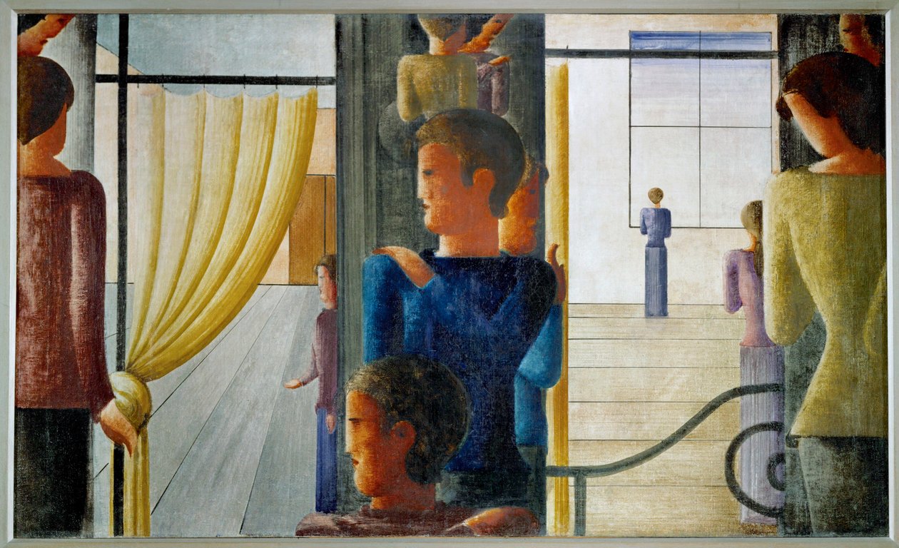 Tizenkét fős csoport belsővel (festmény vászonra) alkotó: Oskar Schlemmer