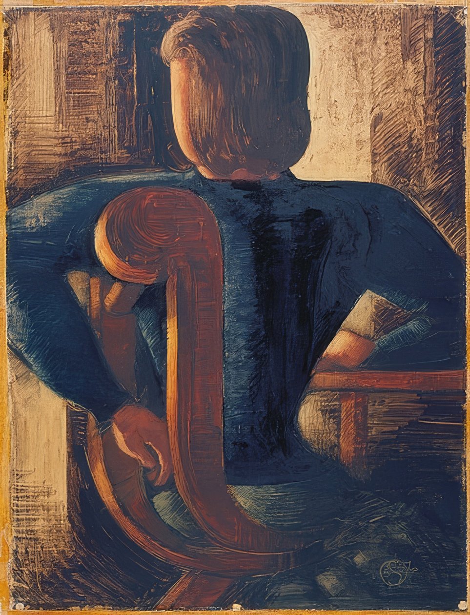 Emberek ülnek a hátukon az asztalnál. 1936 alkotó: Oskar Schlemmer