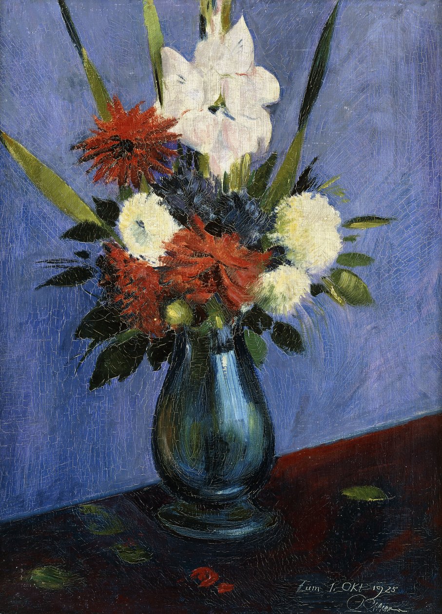 Virágváza Gladiolával és Dáliákkal; Virágváza kardvirágokkal és dáliákkal alkotó: Oskar Schlemmer