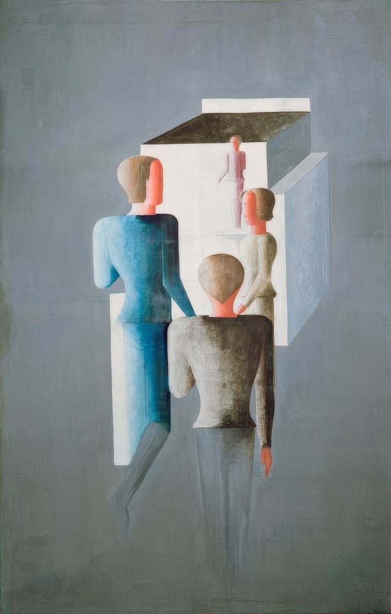 Négy figura és egy kocka alkotó: Oskar Schlemmer