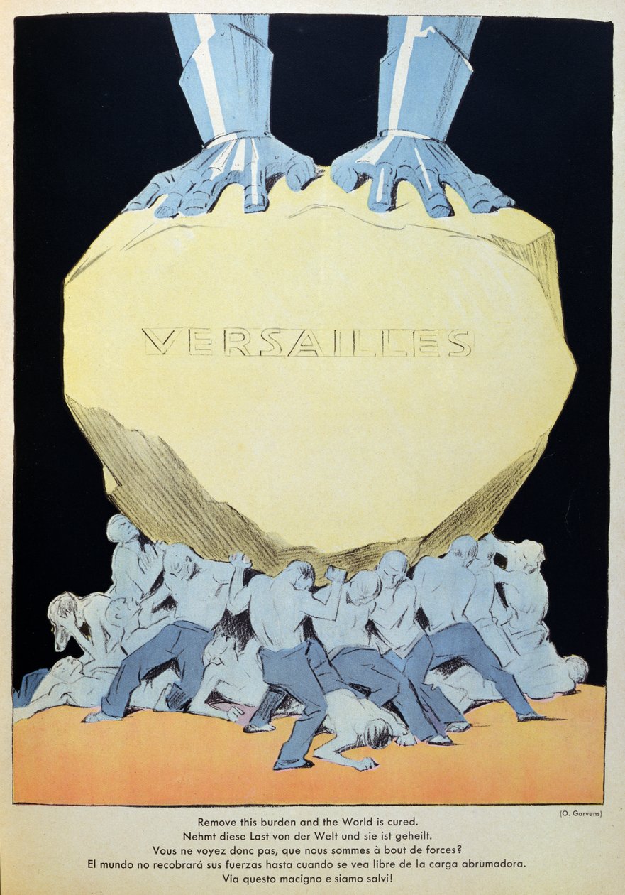 „Vedd le ezt a terhet, és a világ meggyógyul” – karikatúra a versailles-i békeszerződés által összetört Németországról alkotó: Oskar Theodor Garvens