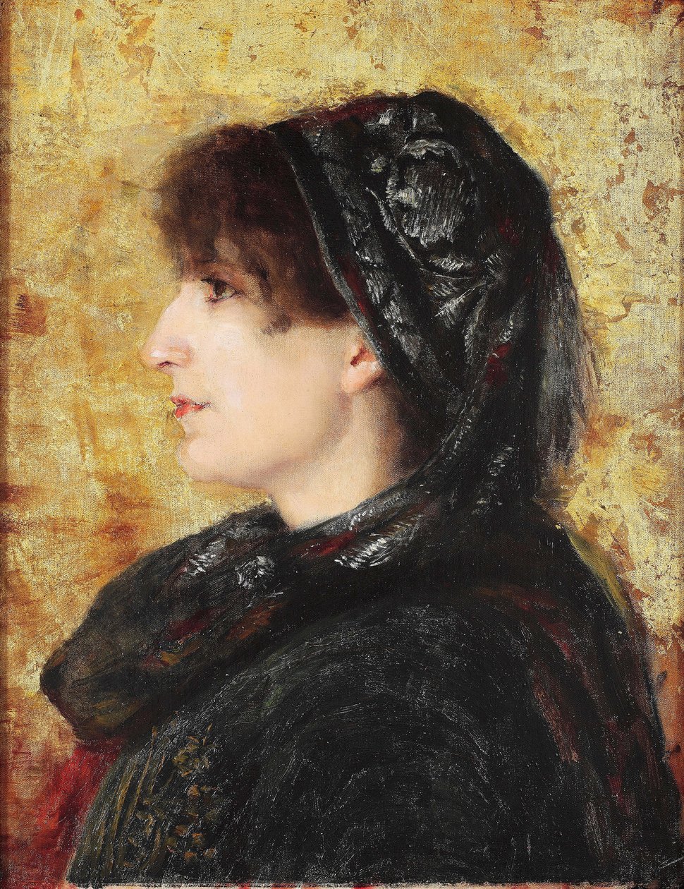Naile Hanim portréja - Osman Hamdi bég (1842-1910) festménye - 1910 - Olaj, vászon - 52x41 - Sakip Sabanci Múzeum, Isztambul alkotó: Osman Hamdi Bey