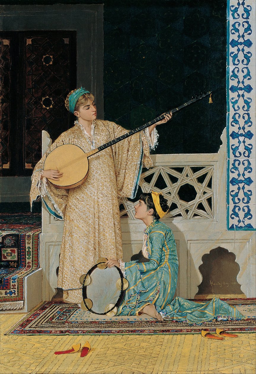 Két zenészlány, 19. század második fele. alkotó: Osman Hamdi Bey