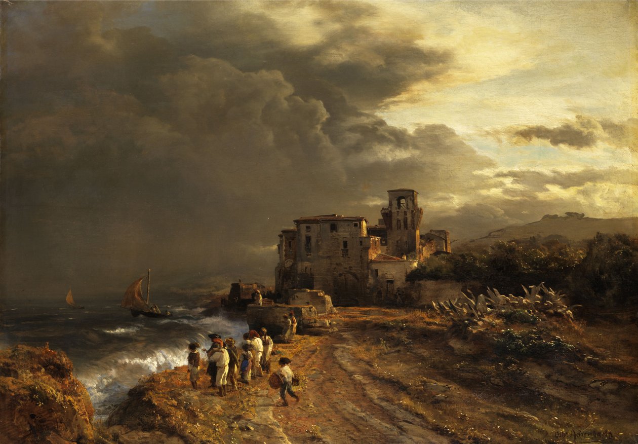 Elinduló vihar az olasz partoknál alkotó: Oswald Achenbach