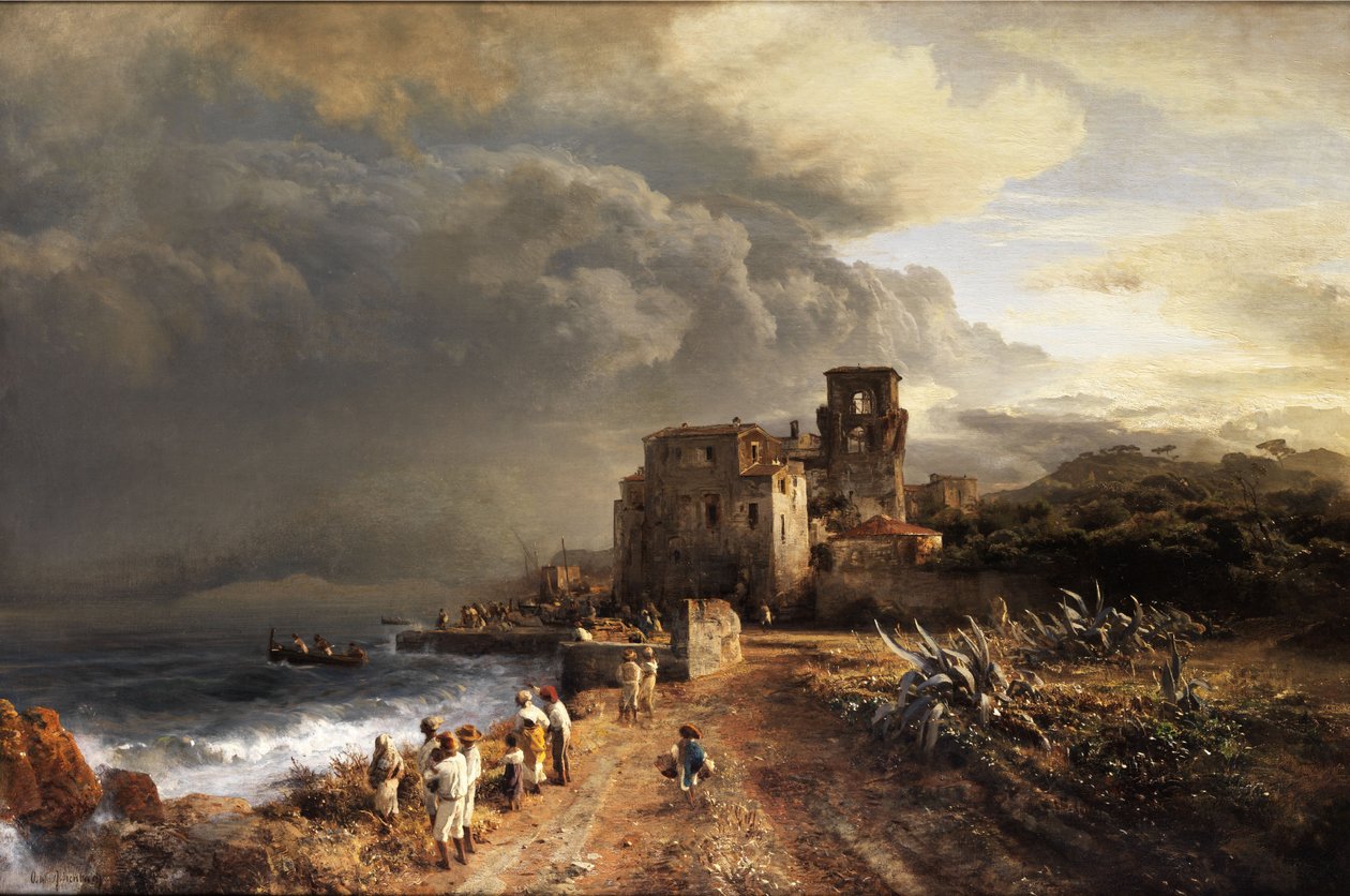 Árnyékos táj a tenger mellett, figurákkal alkotó: Oswald Achenbach
