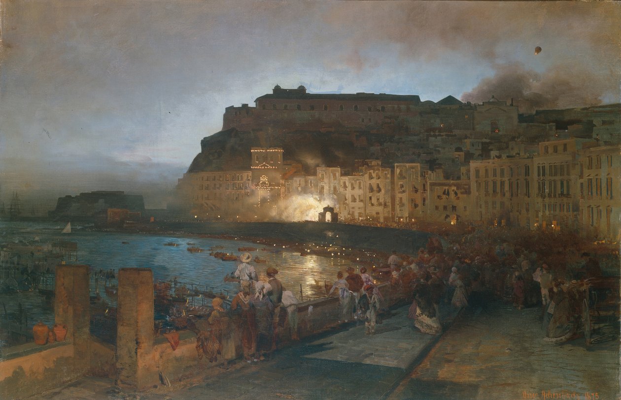 Tűzijáték Nápolyban, 1875 alkotó: Oswald Achenbach