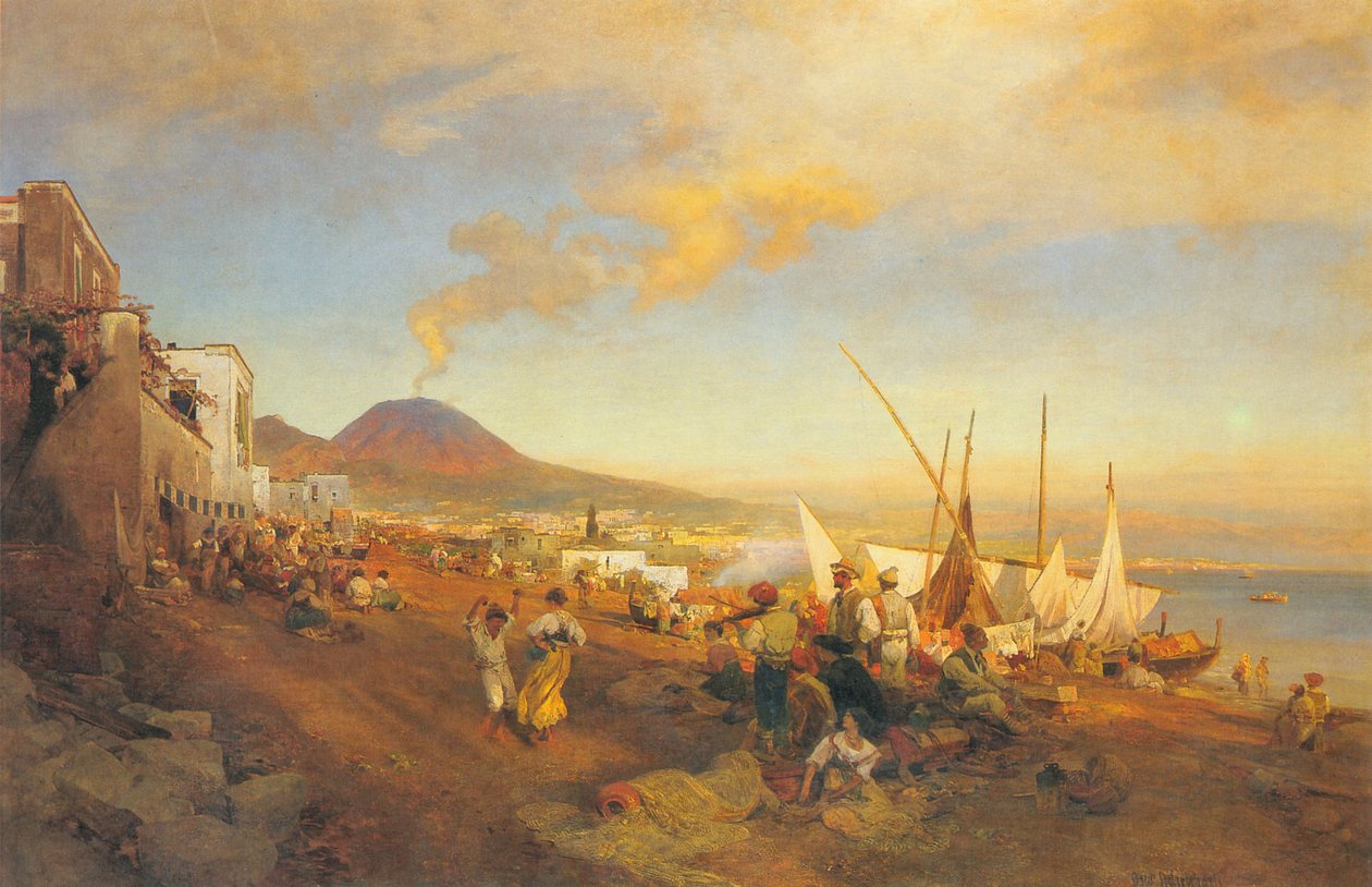 Német: A nápolyi tengerparton alkotó: Oswald Achenbach