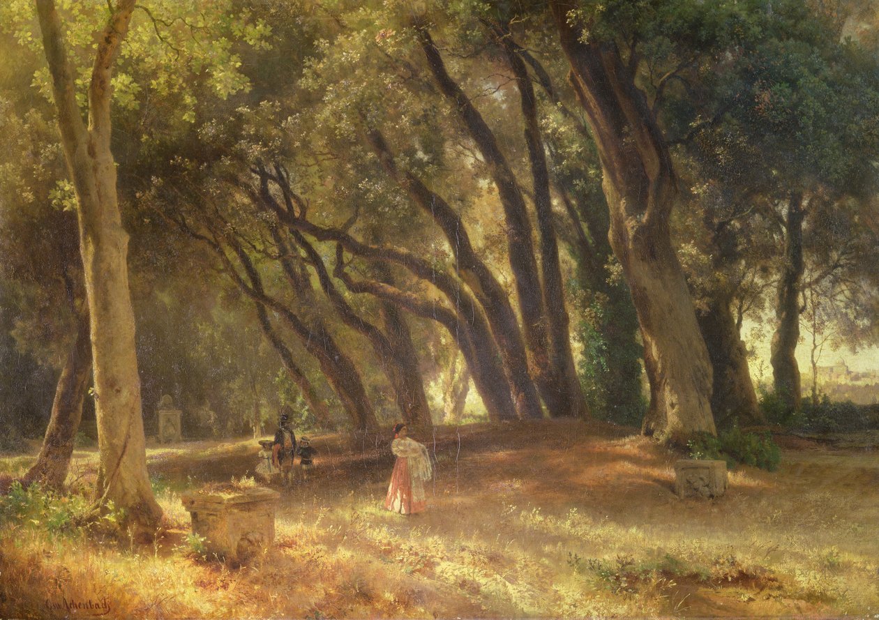 A Villa Borghese kertjében (olaj, vászon) alkotó: Oswald Achenbach