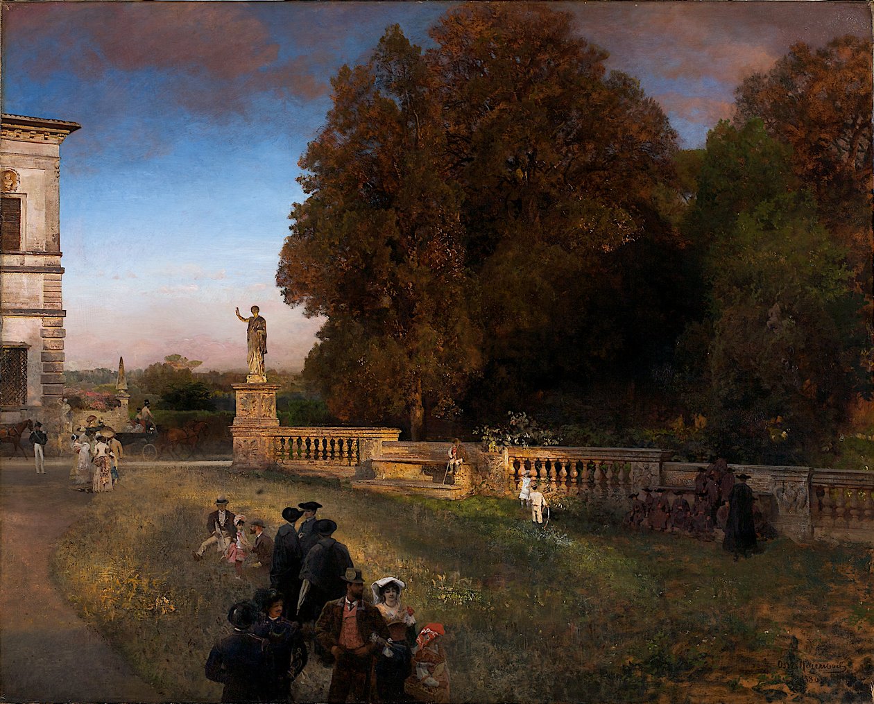 A Villa Borghese parkjában alkotó: Oswald Achenbach