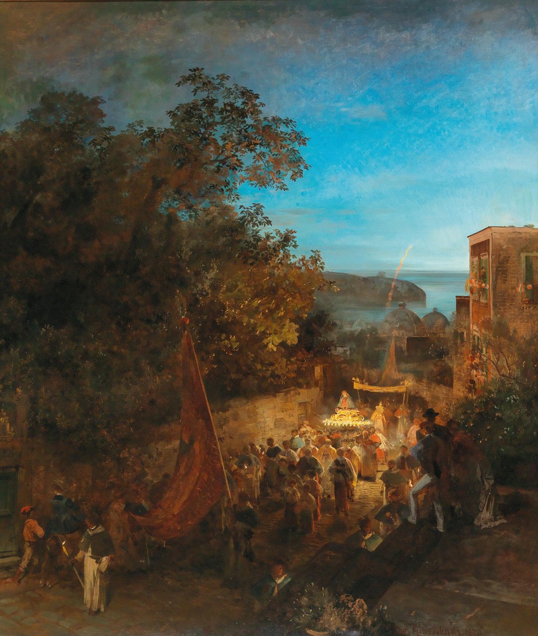 Ischia - Szent Anna ünnepe, Casamicciola alkotó: Oswald Achenbach