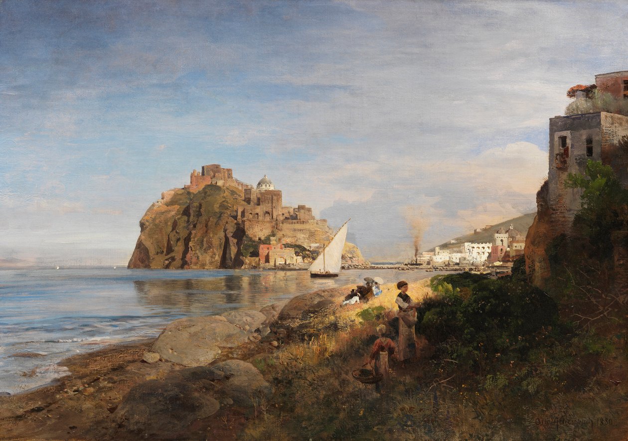 Oswald Achenbach Ischia a Castello Aragonese látképével 1880 alkotó: Oswald Achenbach