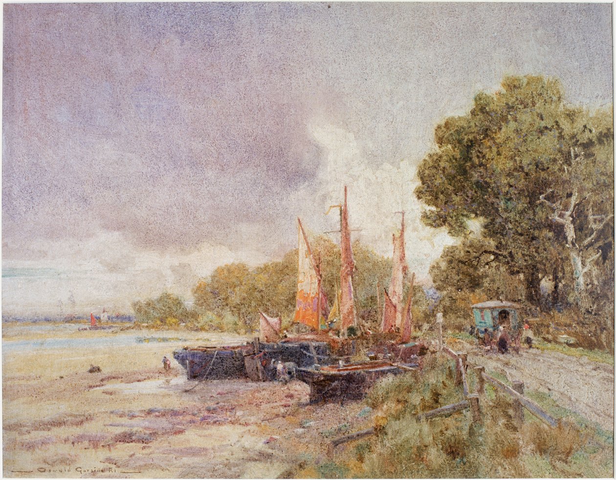 The Thames at Barnes, 1916-24 körül (akvarell, ragasztó és tempera) alkotó: Oswald Garside