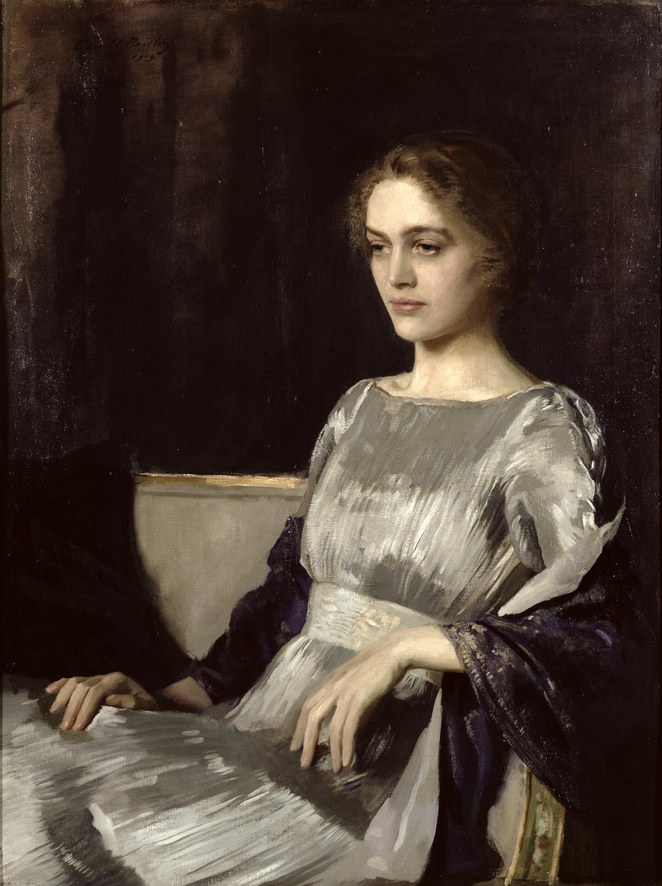 Miss Muriel Gore Fortuny-ruhában alkotó: Oswald Hornby Joseph Birley