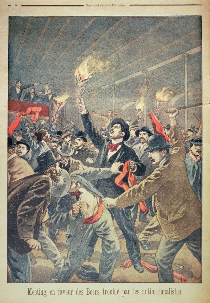 Találkozó az antinacionalisták által megzavart búrok érdekében, illusztráció a Le Petit Journalból, 1899 körül alkotó: Oswaldo Tofani
