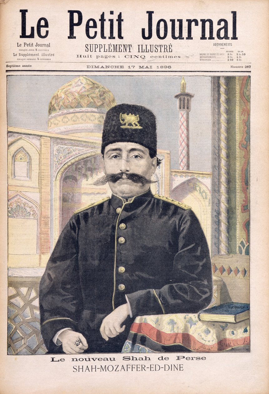 Shah Mozzafer-ed-Din (1853-1907) portréja, illusztráció a „Le Petit Journal”-ból, 1896. május 17. alkotó: Oswaldo Tofani