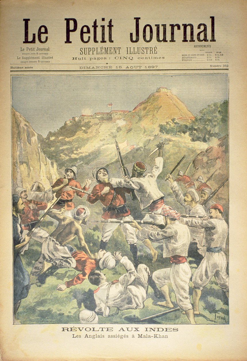 Lázadás Indiában: az angolok ostromolták Mala-Khannál, a „Le Petit Journal” címlapja, 1897. augusztus 15. alkotó: Oswaldo Tofani