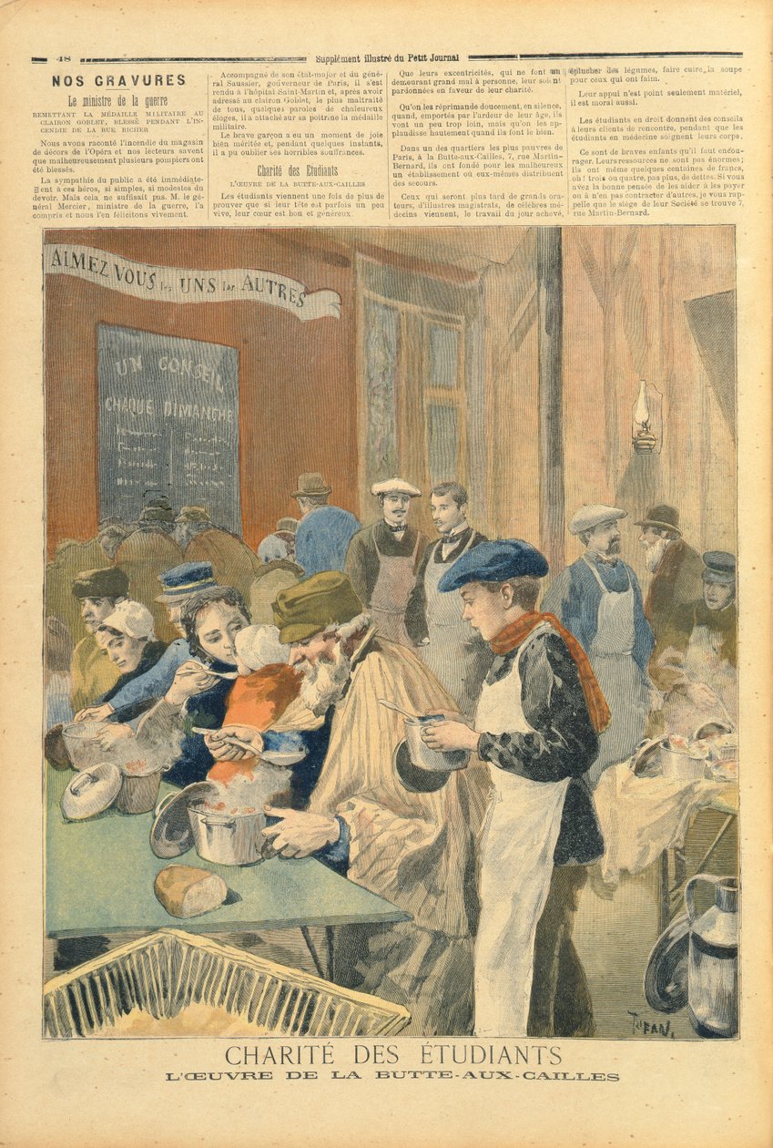 A Diákok Jótékonysága: A leveskonyha Butte-aux-Cailles-ben, a „Le Petit Journal”-ból, 1894. február 5. alkotó: Oswaldo Tofani