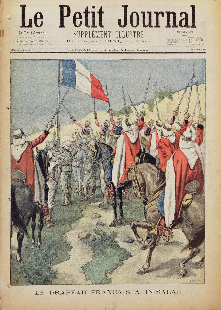 A francia zászló In-Salahban, 1900. január 10., címlap a "Le Petit Journal"-ból, 1900. január 28. (színes metszet) alkotó: Oswaldo Tofani