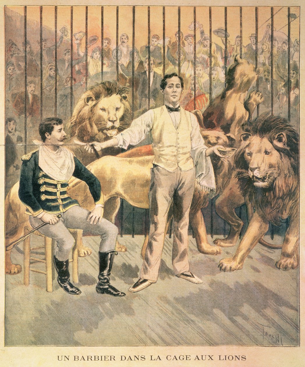 Egy borbély az oroszlánketrecben, 1894 alkotó: Oswaldo after Tofani