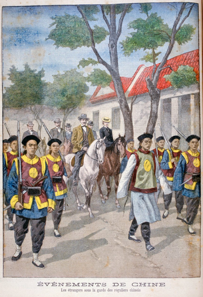 Egy külföldi a reguláris kínai hadsereg őrsége alatt, Kína, 1900. alkotó: Oswaldo Tofani
