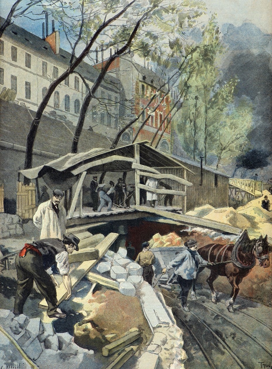 Metropolitain művek Párizsban 1899-ben (metszet) alkotó: Oswaldo Tofani