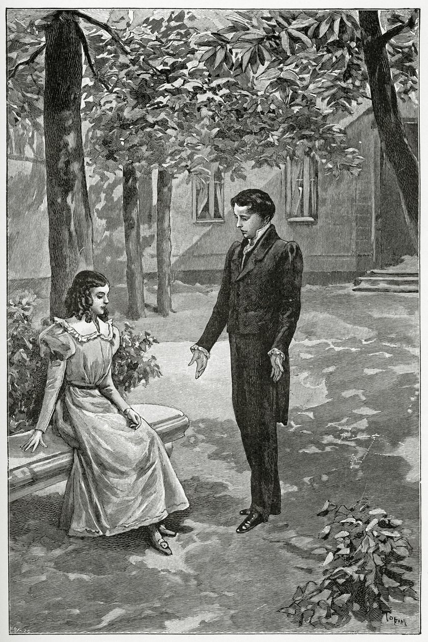 Victor Hugo kinyilvánítja szerelmét Adèle Fouchernek, 19. század (bw-metszet) alkotó: Oswaldo Tofani